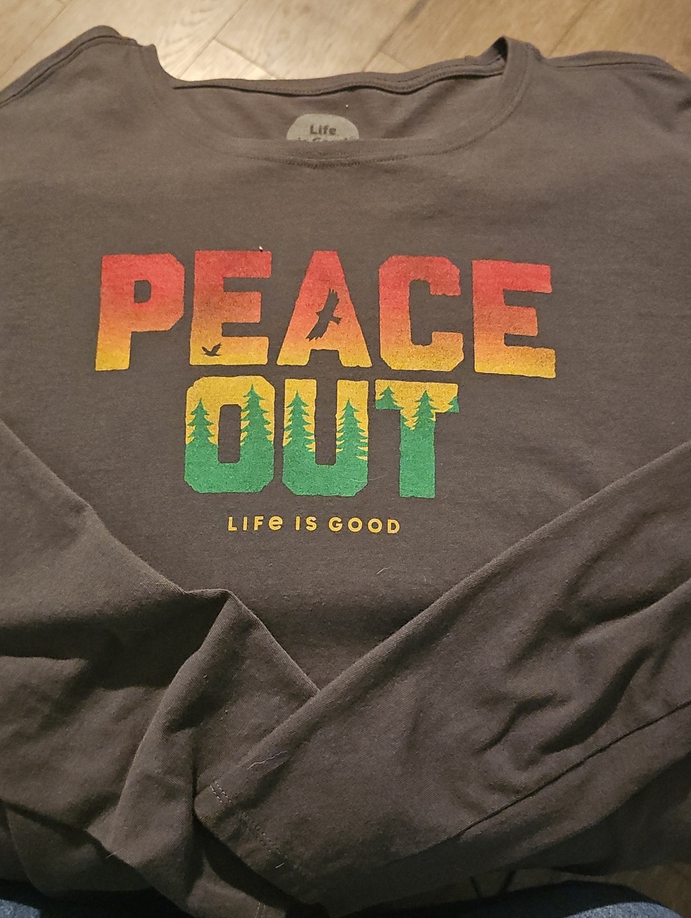 Life is Good 'Peace Out' Graphic Long Sleeve Shirt Dark Gray Large Mountains